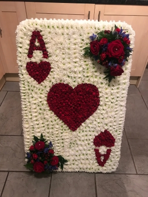 ace of hearts, playing, card, wreath, funeral, tribute, flowers, florist, kent, london, essex