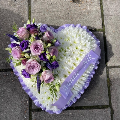 Lilac, white, heart, Funeral, sympathy, wreath, tribute, flowers, florist, gravesend, Northfleet, Kent, London, Essex 