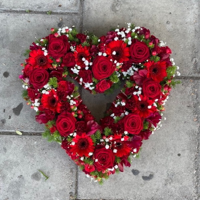 Red, open, heart, Funeral, sympathy, wreath, tribute, flowers, florist, gravesend, Northfleet, Kent, London, Essex 