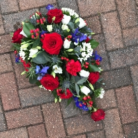 Red, white, blue, funeral, flowers, tribute, spray, Gravesend, kent
