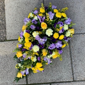 Purple, yellow, spray, Funeral, sympathy, wreath, tribute, flowers, florist, gravesend, Northfleet, Kent, london