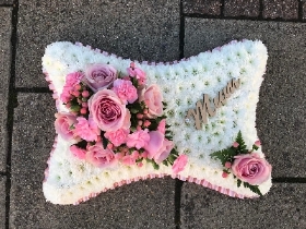 Pink, white, based, pillow, Funeral, sympathy, wreath, tribute, flowers, florist, gravesend, Northfleet, Kent, london