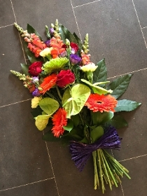 Vibrant, bright, tied, sheaf, Funeral, sympathy, wreath, tribute, flowers, florist, gravesend, Northfleet, Kent, london