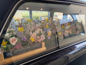 Coffin, surround, meadow, wildflower, natural, Funeral, sympathy, wreath, tribute, flowers, florist, gravesend, Northfleet, Kent, London, Essex 