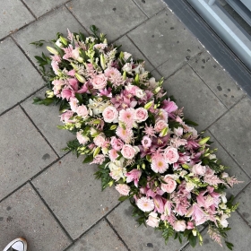 Luxury, pink, lily, rose, orchid, coffin, spray, Funeral, sympathy, wreath, tribute, flowers, florist, gravesend, Northfleet, Kent, London, Essex 
