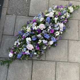 Purple, mauve, lilac, coffin, spray, display, Funeral, sympathy, wreath, tribute, flowers, florist, gravesend, Northfleet, Kent, London
