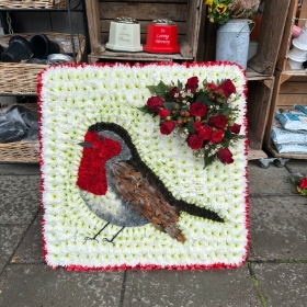 Robin, red breast, bird, Funeral, sympathy, wreath, tribute, flowers, florist, gravesend, Northfleet, Kent, London, Essex 