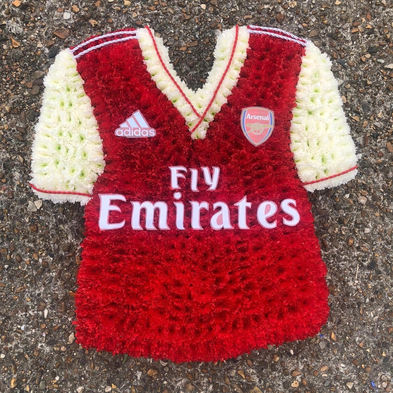 Arsenal, Football shirt, funeral flowers, funeral, florist, gravesend, delivered 