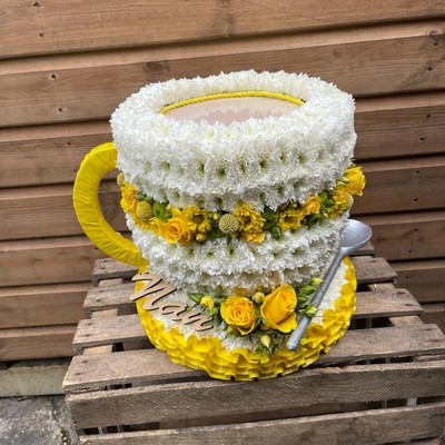 Teacup, tea, coffee, cup, funeral, tribute, wreath, flowers, gravesend, florist, delivery