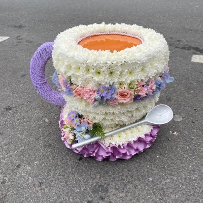 Teacup, tea, coffee, cup, funeral, tribute, wreath, flowers, gravesend, florist, delivery