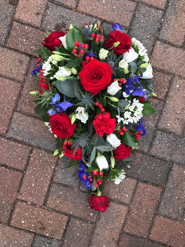 Red, white, blue, funeral, flowers, tribute, spray, Gravesend, kent
