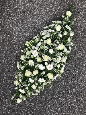 White, rose, gerbera, carnation, coffin, spray, funeral, flowers, tribute, Gravesend, florist, Kent 