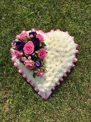 Heart, Pink, purple, white, funeral, tribute, flowers, wreath, florist, Gravesend, delivery