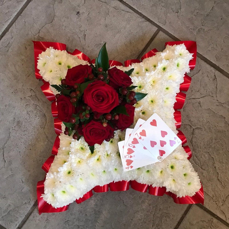 Playing, card, ace, cushion, funeral, tribute, flowers, wreath, Gravesend, florist, delivery