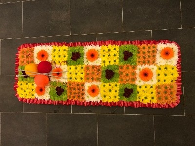 Funeral, flowers, tribute, coffin, patchwork, blanket, quilt, knitting, knitted, crotchet, squares, Gravesend, Florist, delivery, flowers