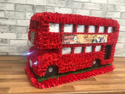 London, double, decker, routemaster, bus, red, traditional, retro, Funeral, sympathy, wreath, tribute, flowers, florist, Gravesend, northfleet, Kent, London 