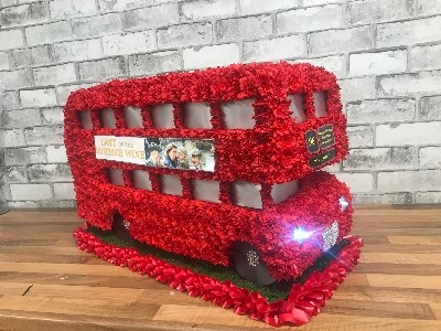 London, double, decker, routemaster, bus, red, traditional, retro, Funeral, sympathy, wreath, tribute, flowers, florist, Gravesend, northfleet, Kent, London 