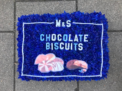 Biscuit, m&s, tin, box, chocolate, Funeral, sympathy, wreath, flowers, tribute, florist, Gravesend, northfleet, Kent, London