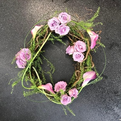 Biodegradable, eco, friendly, woodland, calla, rose, willow,Funeral, sympathy, wreath, tribute, flowers, florist, gravesend, Northfleet, Kent, london 