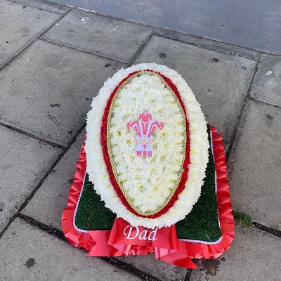 Rugby, ball, team, funeral, flowers, tribute, wreath, florist, gravesend, northfleet, kent