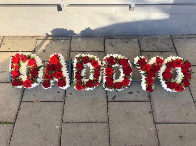 Funeral, name, letters, different, unusual, combination, white, loose, funeral, wreath, tribute, flowers, florist, gravesend, northfleet, kent
