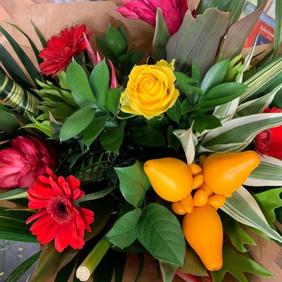 Bright, tropical, unusual, different, handtie, bouquet, gift, gravesend, northfleet, kent