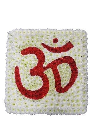 Aum, om, Ohm, Hindu, Hindi, Buddhist, sacred, symbol, funeral, wreath, tribute, flowers, florist, gravesend, northfleet, kent, london 