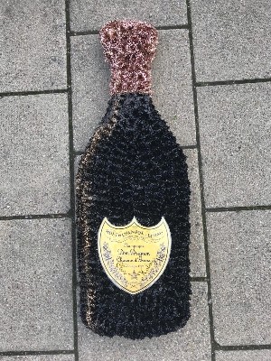 Champagne, Dom perignon, bottle, funeral, flowers, wreath, tribute, florist, gravesend, northfleet, kent, london