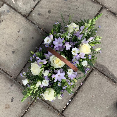 White, lilac, basket, funeral, wreath, tribute, flowers, florist, gravesend, northfleet, kent