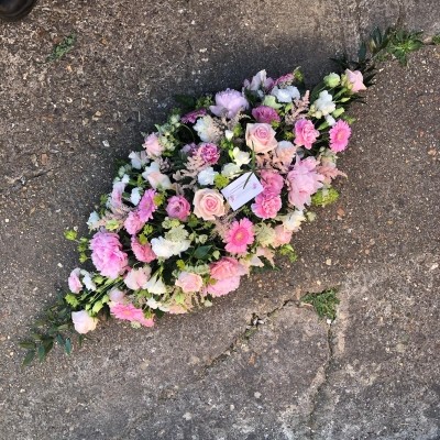 Pretty, pink, white, coffin spray, Funeral, sympathy, wreath, tribute, flowers, florist, gravesend, Northfleet, Kent, london