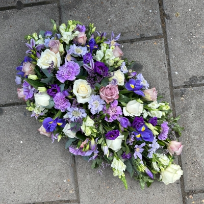Purple, white, spray, Funeral, sympathy, wreath, tribute, flowers, florist, gravesend, Northfleet, Kent, london