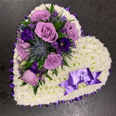 Purple, lilac, mauve, heart, Funeral, sympathy, wreath, tribute, flowers, florist, gravesend, Northfleet, Kent, london