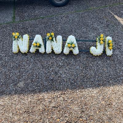 Nana, nana JI, letters, word, Sikh, funeral, tribute, Indian, wreath, flowers, florist, gravesend, northfleet, guru, Nanak, gurdwara, kent, london