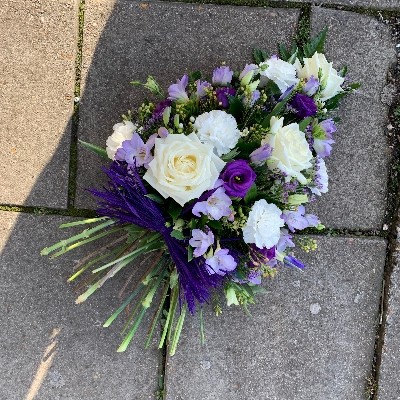 Purple & white sheaf style spray