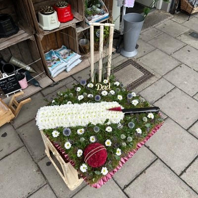 Cricket, bat, ball, stump, sport, Funeral, sympathy, wreath, tribute, flowers, florist, gravesend, Northfleet, Kent, london