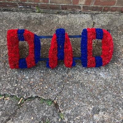 Crystal Palace, Newcastle, stripe, letters, red, blue, black, white, football, Funeral, sympathy, wreath, tribute, flowers, florist, gravesend, Northfleet, Kent, london