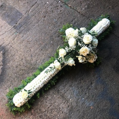 All, white, green, cross, Funeral, sympathy, wreath, tribute, flowers, florist, gravesend, Northfleet, Kent, london