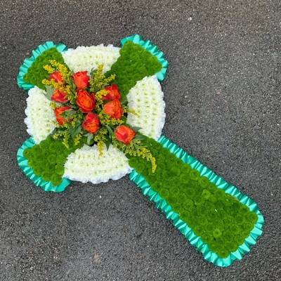 Celtic, cross, green, orange, white, Irish, Funeral, sympathy, wreath, tribute, flowers, florist, gravesend, Northfleet, Kent, london