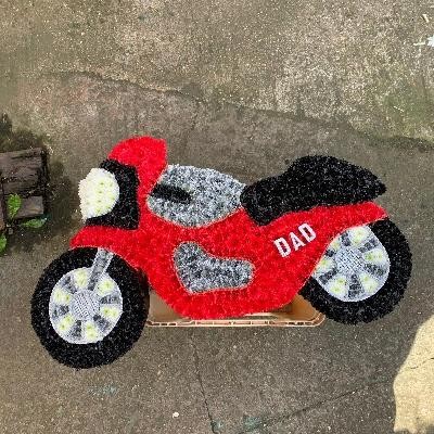 Motorbike, sports, racing, red, Funeral, sympathy, wreath, tribute, flowers, florist, gravesend, Northfleet, Kent, london