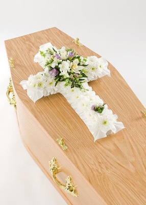 White, cross, funeral, tribute, wreath, flowers, Gravesend, florist, delivery 
