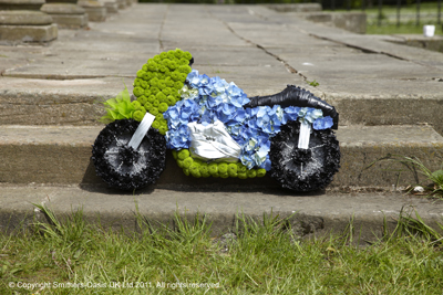 Motorbike, flat, 3D, funeral, flowers, tribute, gravesend, kent