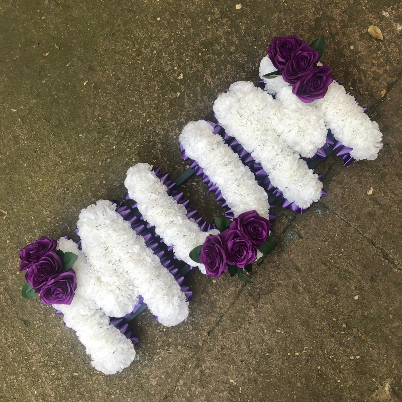 Artificial Funeral Flowers MUM Lilac Ribbon Purple Silk Tribute new 