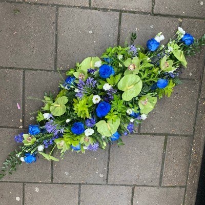 Blue, green, coffin, spray, Funeral, sympathy, wreath, tribute, flowers, florist, gravesend, Northfleet, Kent, London