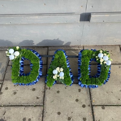 Golf, ball, green, letters, word, name, Funeral, sympathy, wreath, tribute, flowers, florist, gravesend, Northfleet, Kent, London