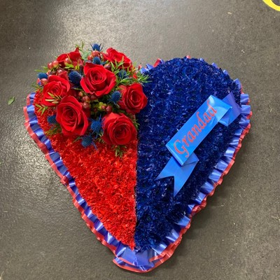 Heart, blue, red, crystal, palace, half, twin, Funeral, sympathy, wreath, tribute, flowers, florist, gravesend, Northfleet, Kent, London