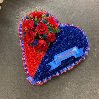 Heart, blue, red, crystal, palace, half, twin, Funeral, sympathy, wreath, tribute, flowers, florist, gravesend, Northfleet, Kent, London