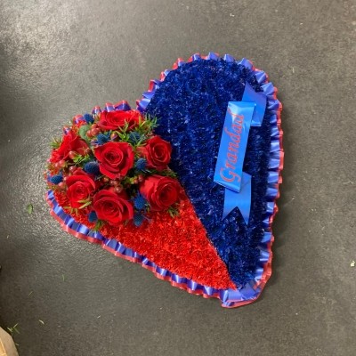 Heart, blue, red, crystal, palace, half, twin, Funeral, sympathy, wreath, tribute, flowers, florist, gravesend, Northfleet, Kent, London