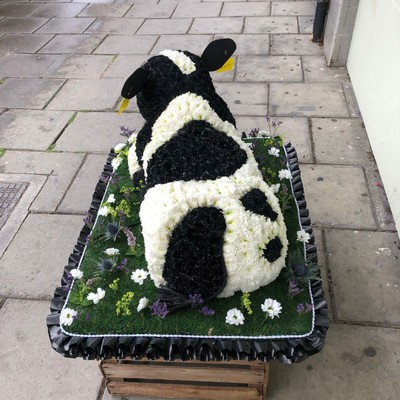 Black, white, dairy, cow, heifer, farmer, milkman, Holstein, friesian, Funeral, sympathy, wreath, tribute, flowers, florist, gravesend, Northfleet, Kent, London, Essex 