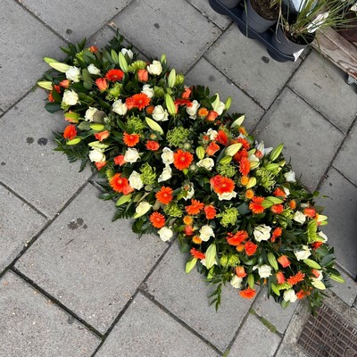 Green, white, orange, Irish, coffin, spray, Funeral, sympathy, wreath, tribute, flowers, florist, gravesend, Northfleet, Kent, London, Essex 