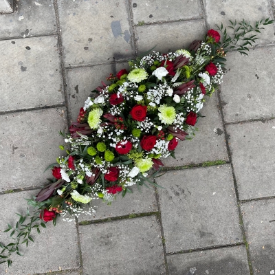 Red, white, green, coffin, spray, Funeral, sympathy, wreath, tribute, flowers, florist, gravesend, Northfleet, Kent, London